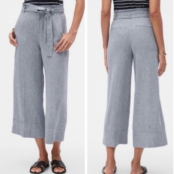 Banana Republic Womens Blake Crop Pants size 12 Blue White - Picture 1 of 11